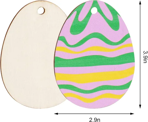 Miniatura 2 de Yookat 50 piezas de huevos de Pascua de madera sin terminar rebanadas de huevos de Pascua para pintar manualidades y decoraciones (3.9 pulgadas)