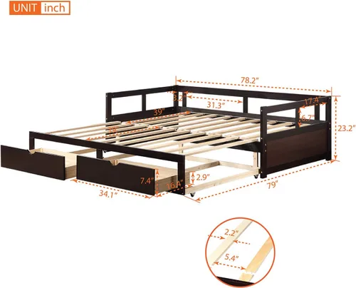 Miniatura 2 de Harper & Bright Designs Sofá cama individual con cama nido, sofá cama extensible con cajones de almacenamiento, sofá cama de madera individual a