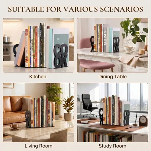 Miniatura 4 de Hotop Sujetalibros decorativos de metal para libros de cocina, soporte de metal para estanterías, soporte de estante de libros de cocina