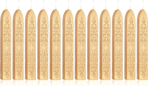 Miniatura 13 de Yoption 12 varillas de cera de sellado con mechas, tótem de oro antiguo manuscrito de fuego para sello de cera (oro antiguo)