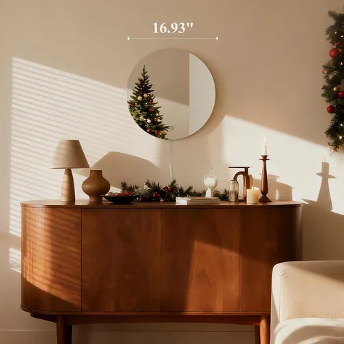 Miniatura 6 de ONEWISH Aplique de pared LED, lámpara de pared con espejo regulable, luces de pared redondas de 16.93 pulgadas para dormitorio con función