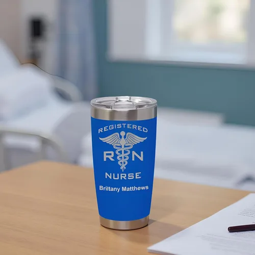Miniatura 4 de LaserGram Taza aislada al vacío de 20 onzas, asistente médico MA, grabado personalizado incluido (rosa)