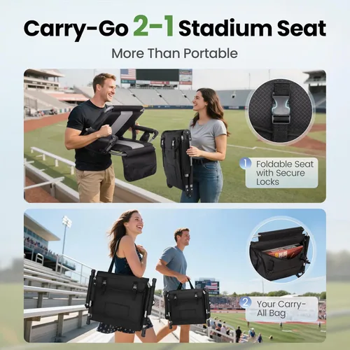 Miniatura 8 de HIGH POINT SPORTS Asiento plegable para estadio Sillas plegables portátiles para estadio Asiento acolchado para gradas Cojín para asiento de gradas