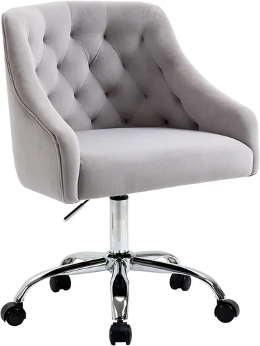 Miniatura 9 de MOJAY Silla Giratoria de Oficina de Terciopelo, Silla de Escritorio de Tela Elegante y Elegante con Detalles Dorados para Niñas, Silla de Recepción