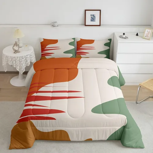 Miniatura 14 de Juego de ropa de cama tamaño King con diseño de hojas bohemias para niñas, niños, adolescentes y mujeres, abstracto, exótico, geométrico, moderno
