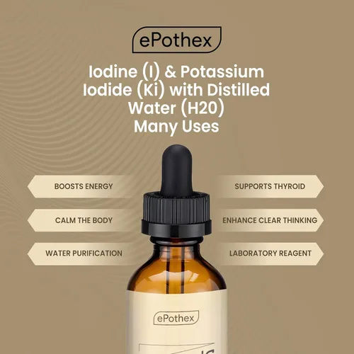 Miniatura 4 de EPOTHEX Lugol's Solution - Botella con cuentagotas de vidrio al 2% de 1 oz. Contiene yoduro de potasio y yodo, 1.0 fl oz