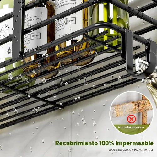 Miniatura 4 de Yougai Organizador de ducha con soporte para jabón y ganchos, estantes de ducha inoxidables, organizadores de baño sin perforaciones y Negro
