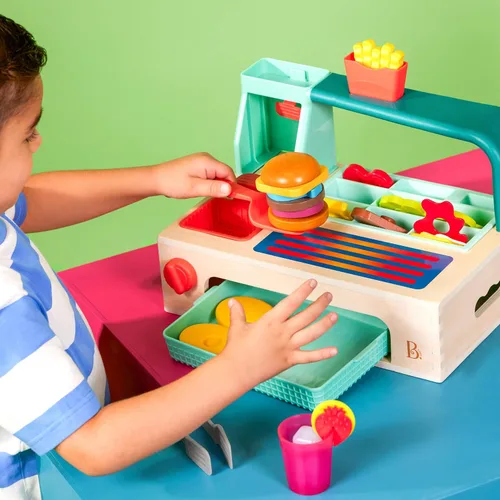 Miniatura 3 de B. toys Mini Chef - Build - A - Juego de hamburguesas - Juego de hamburguesas de madera - Juego de hamburguesas de madera - Jugar comida y rol