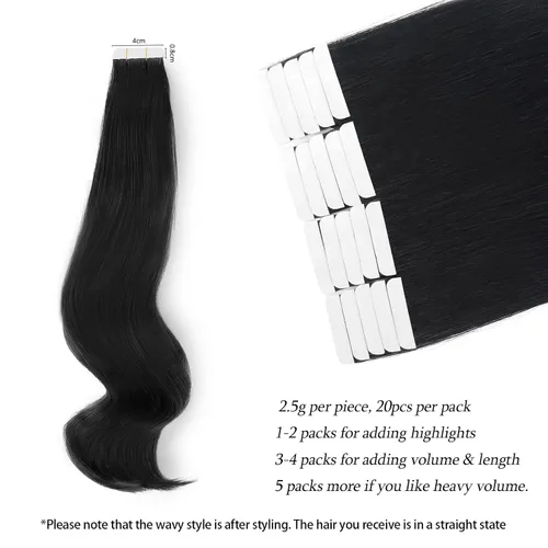 Miniatura 8 de ABH AMAZINGBEAUTY HAIR Extensiones de cinta de cabello humano Remy real, Remi, extensiones de cabello negro con pegamento en trama de piel