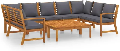 Miniatura 2 de Ensemble Salon de Jardin 9 Pièces en Bois d'Acacia Massif avec Coussins Gris, Mobilier d'Extérieur Modulable Pour Terrasse et Balcon, Confortable et