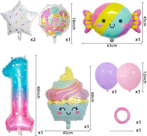 Miniatura 2 de 10 globos de caramelo, globos de gran número, helados, dulces, Sundae, globos de aluminio para niñas, suministros de decoración de fiesta