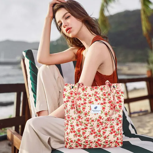 Miniatura 34 de Ayieyill - Bolsa de pana para mujer y niña, con correa de lona para colgar al hombro, bolsa con bolsillo
