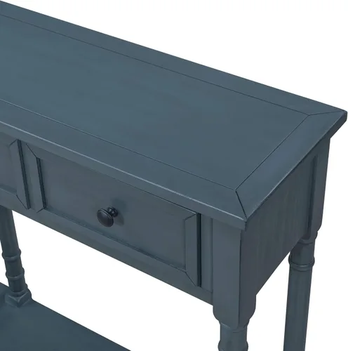 Miniatura 7 de P PURLOVE Mesa consola retro para sofá de entrada con cajones y estante mesa de sala (azul marino antiguo)