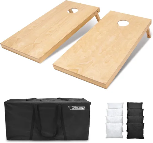 Miniatura 8 de GoSports 4 ft x 2 ft Regulation Size Wooden Cornhole Boards Set with Natural Wood Stain Finish - Includes Carrying Case Sin bolsas de frijol