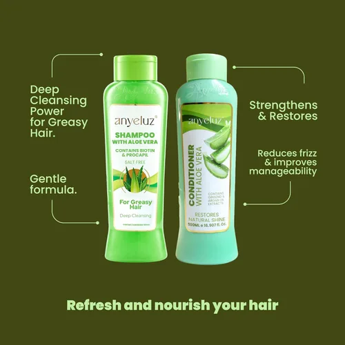 Miniatura 7 de ANYELUZ Juego de champú y acondicionador de aloe vera, con biotina, proporciona fuerza y vitalidad a tu cabello, elimina el exceso de aceite
