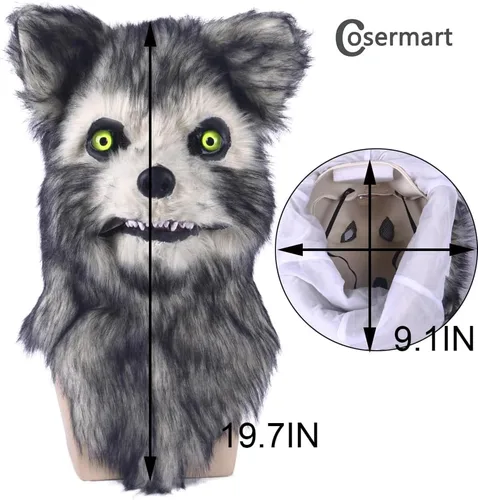 Miniatura 3 de Cosermart Máscara de lobo de zorro peludo, máscaras divertidas para perros, oso aterrador, mandíbula móvil realista, cabeza de animal de piel