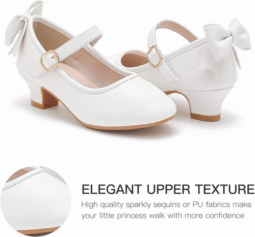 Miniatura 4 de Dufannie Zapatos de vestir para niñas, zapatos de tacón bajo de princesa, zapatos planos con purpurina para bodas y fiestas