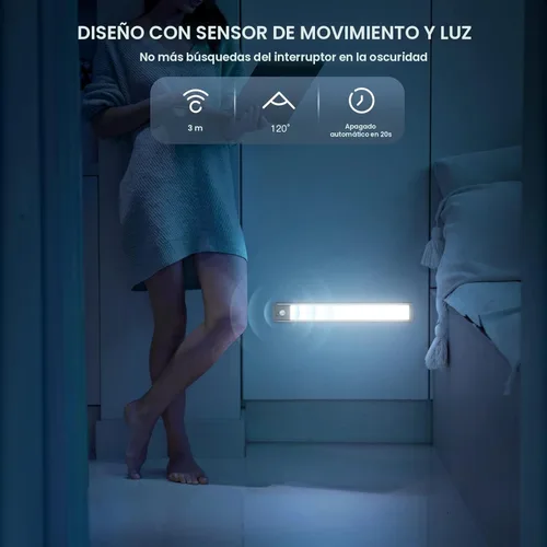 Miniatura 4 de MCGOR Iluminación bajo gabinete de 10 pulgadas, paquete de 2 luces recargables con sensor de movimiento para interiores, 5 niveles regulables, luces