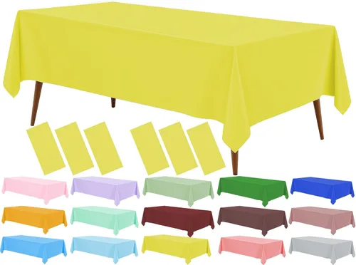 Miniatura 37 de Mantel de plástico crema, paquete de 2 manteles desechables color blanco hueso, mantel de 54 x 108 pulgadas para mesa rectangular, manteles