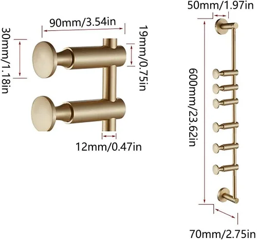 Miniatura 2 de Toallero – Percha giratoria para colgar en la pared, 6 ganchos (latón) para baño y sala de estar