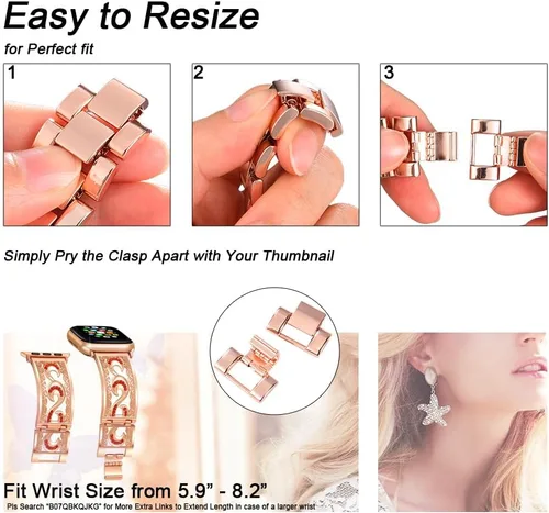 Miniatura 4 de Dressy Jewelry - Pulsera compatible con Apple Watch Band de 1.49, 1.57, 1.61, 1.65, 1.73 y 1.77 pulgadas, iWatch Series 9, 8, 7, 6, Ultra SE