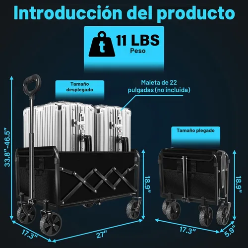 Miniatura 2 de Carro plegable con ruedas: Carro de utilidad plegable de 360LBS de alta resistencia - Carro de compras portátil todo terreno para compras