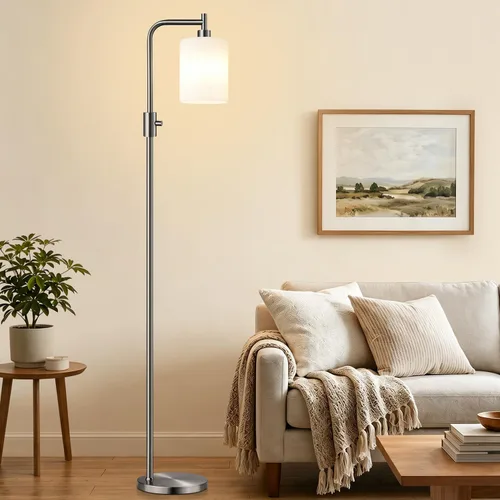 Miniatura 11 de 【Actualizada】Lámpara de pie regulable para sala de estar con pantalla de cristal, lámpara de pie moderna de níquel cepillado con bombilla LED de 900