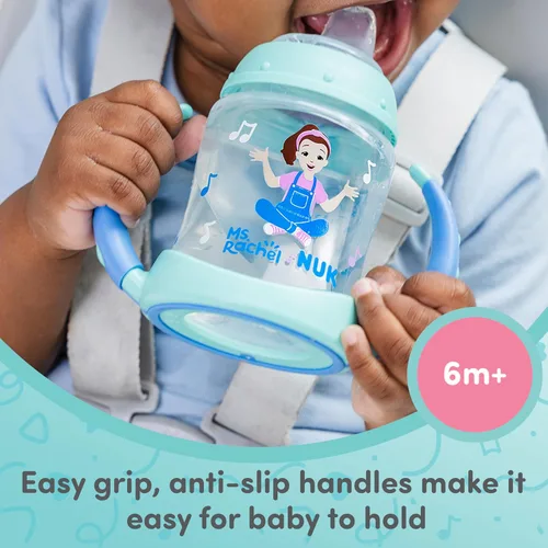 Miniatura 3 de NUK Taza de Aprendizaje, Ms. Rachel, 5 oz, 6+ Meses, Paquete de 2 – Boquilla Suave, Asas de Fácil Agarre, Sin BPA, Taza Sippy de Transición a Prueba