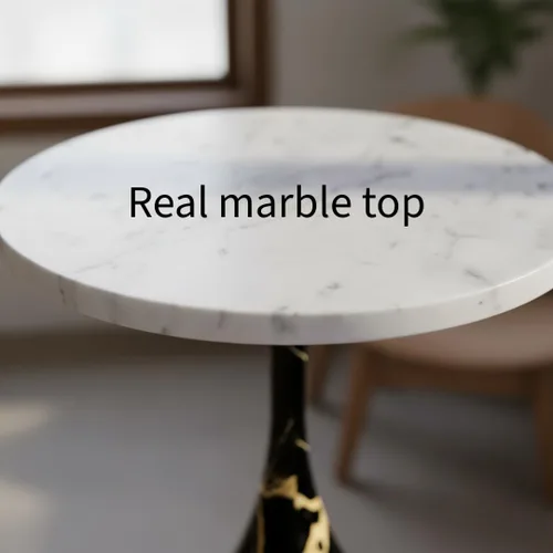 Miniatura 3 de Mesa auxiliar de mármol para sala de estar, mesa auxiliar redonda de mármol para espacios pequeños (negro y dorado)