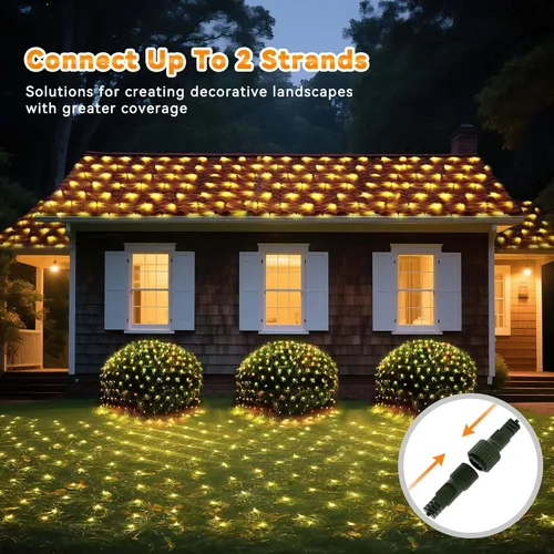 Miniatura 4 de LitHome Luces de red de Navidad de 14.8 x 5 pies, 300 luces LED de red blanca cálida, 8 modos de conexión, malla gigante impermeable de Navidad