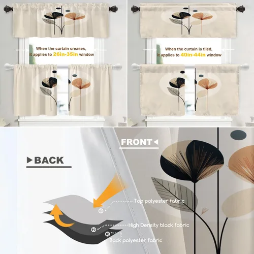 Miniatura 3 de Shrahala Floral Abstract Design Blackout Curtain Tiers, Minimalist Flower Illustration Kitchen Valance Light Blocking Tier Drapes with Rod Pocket, 2