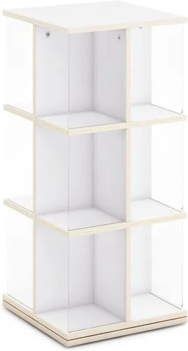 Guidecraft EdQ - Estantería giratoria para niños, color blanco: organizador de libros de madera contrachapada giratoria 360 con ventanas acrílicas: