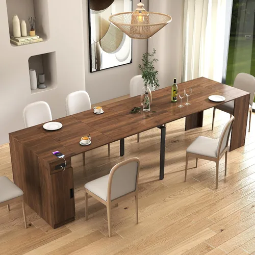 Miniatura 13 de SSLine Mesa de comedor rectangular extensible de 35 a 118 pulgadas, mesa de reuniones de conferencias súper larga para 6, 8, 12 personas, mesas