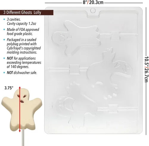 Miniatura 2 de Cybrtrayd Halloween Chocolate Candy Mold, Ghost Lolly