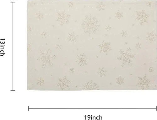 Miniatura 3 de HARORBAY Juego de 6 manteles individuales blancos, manteles individuales con copos de nieve dorados para comedor, cocina, fiesta, vacaciones