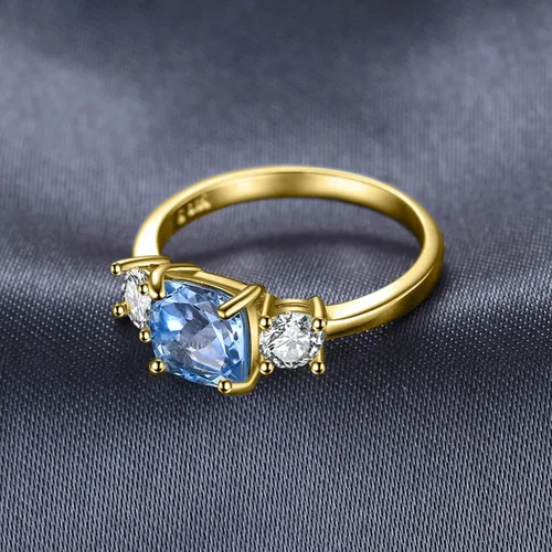 Miniatura 5 de JewelryPalace Anillo de compromiso de plata de ley 925 de topacio azul genuino de 2.6 quilates de corte cojín para ella, de oro blanco de 14