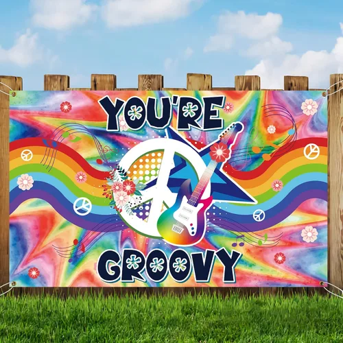 Miniatura 3 de You're Groovy - Telones de fondo para fotografía de fiesta de los años 60, decoración de pared, fondos para fotos, arco iris, tema hippie