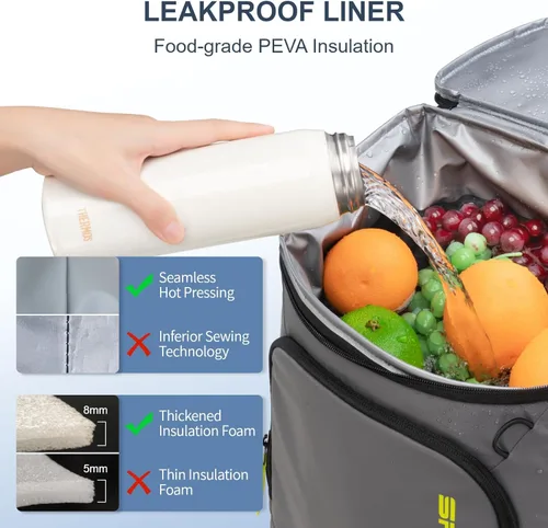 Miniatura 3 de SPARTER - Mochila enfriadora aislada a prueba de fugas para 33/49 latas, bolsa térmica con 2 compartimentos aislados, mochila de playa, viaje, Gris