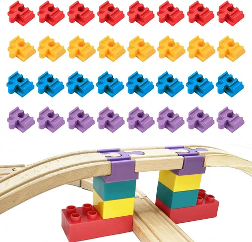 Miniatura 10 de Accesorios de madera para rieles de tren, 16 piezas de conectores de madera para riel, compatibles con todas las marcas principales, regalo