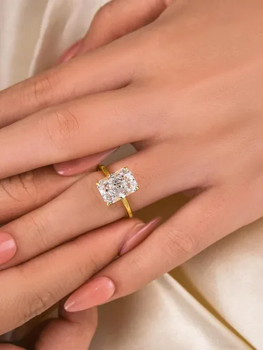 Miniatura 4 de Anillo de compromiso solitario de corte radiante alargado de 4.5 quilates para mujer, anillo de compromiso de plata S925 5A con circonita cúbica