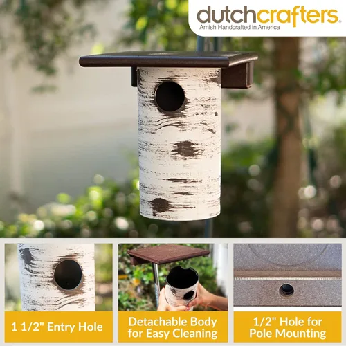 Miniatura 5 de DutchCrafters Gilbertson - Casa de pájaros azules con base extraíble, duradera y resistente a la intemperie, caja anidable para pájaros azules