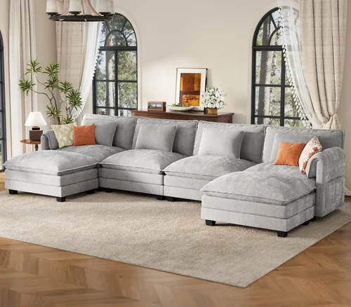 Miniatura 84 de ELUCHANG Sofá modular de gran tamaño de 79 pulgadas, cómodo sofá en forma de nube para sala de estar, sofá en forma de L con otomana, sofá de Negro