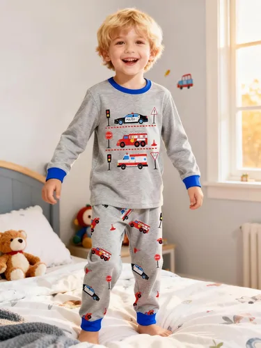 Miniatura 71 de Little Hand Pijamas para niños pequeños, Monster Truck 100% algodón, dinosaurio para niños, 2 piezas, ropa de dormir, conjuntos de ropa de dormir