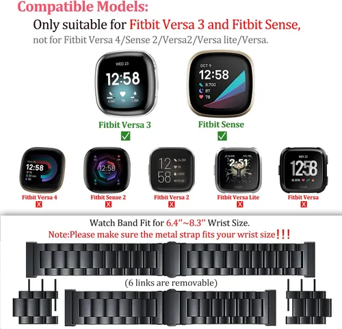 Miniatura 3 de ZPJPPLX para Fitbit Versa 4/Sense 2, Correa de Muñeca de Acero Inoxidable Sólido con Funda de Reloj, para Versa 3/Sense Correas de Repuesto de Metal