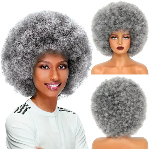 Miniatura 21 de Pelucas Afro para Mujeres Negras Pelucas Afro Rizadas de los 70s Suaves de Aspecto Natural Esponjosas y Saltarinas Pelucas Afro Negras Cabello