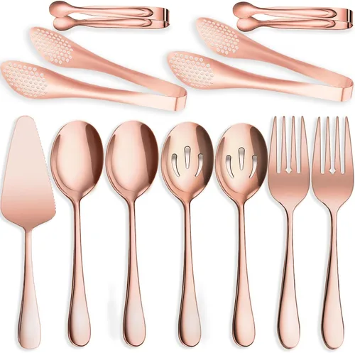 Miniatura 9 de 10 utensilios de acero inoxidable para servir, grandes cucharas ranuradas, tenedores de servir, pinzas para servir, pinzas para azúcar, juego