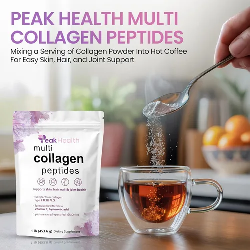 Miniatura 9 de Polvo de péptidos de colágeno múltiple, 1 libra de colágeno en polvo, tipo I, II, III, V, X con biotina, ácido hialurónico, vitamina C, proteína