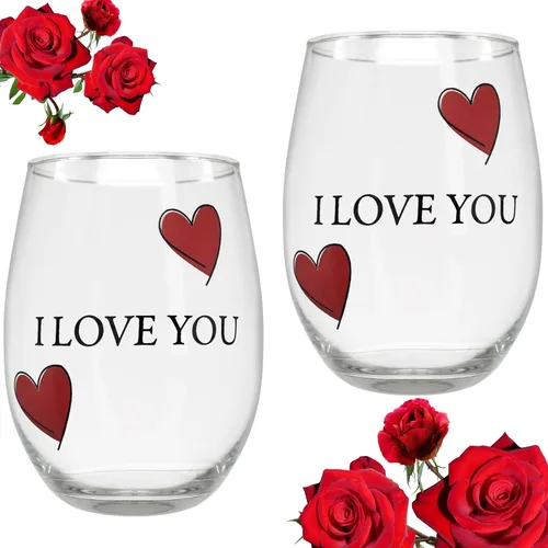 Miniatura 7 de Lovers - Juego de 2 copas de vino sin tallo con corazones decorativos, copas de vino románticas de Mr & Mrs His and Hers, regalo para parejas