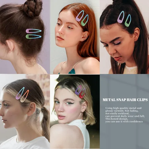 Miniatura 7 de 20 pinzas metálicas para cabello con cierre a presión en forma de gota de agua, pasadores antideslizantes para mujeres, pinzas pequeñas brillantes