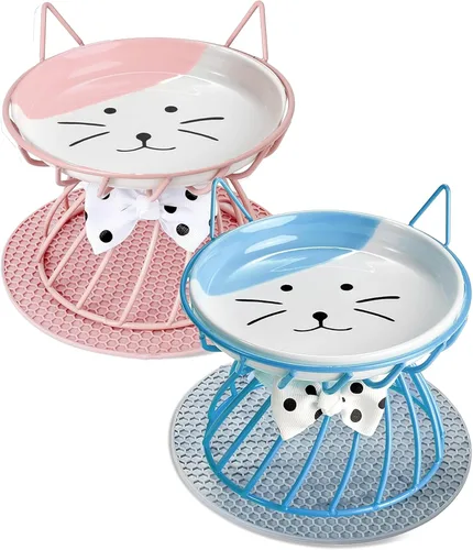 Miniatura 7 de Plato elevado de comida para gatos, cerámica, soporte antideslizante, estación de alimentación elevada, 5 pulgadas, poco profundo para bigotes, apto